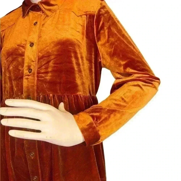 Umgee velvet button down swing hem shirt/dress Top Burnt Orange size M. - Picture 7 of 13